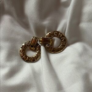 Vintage Chanel Gold Letter Cutout Earrings